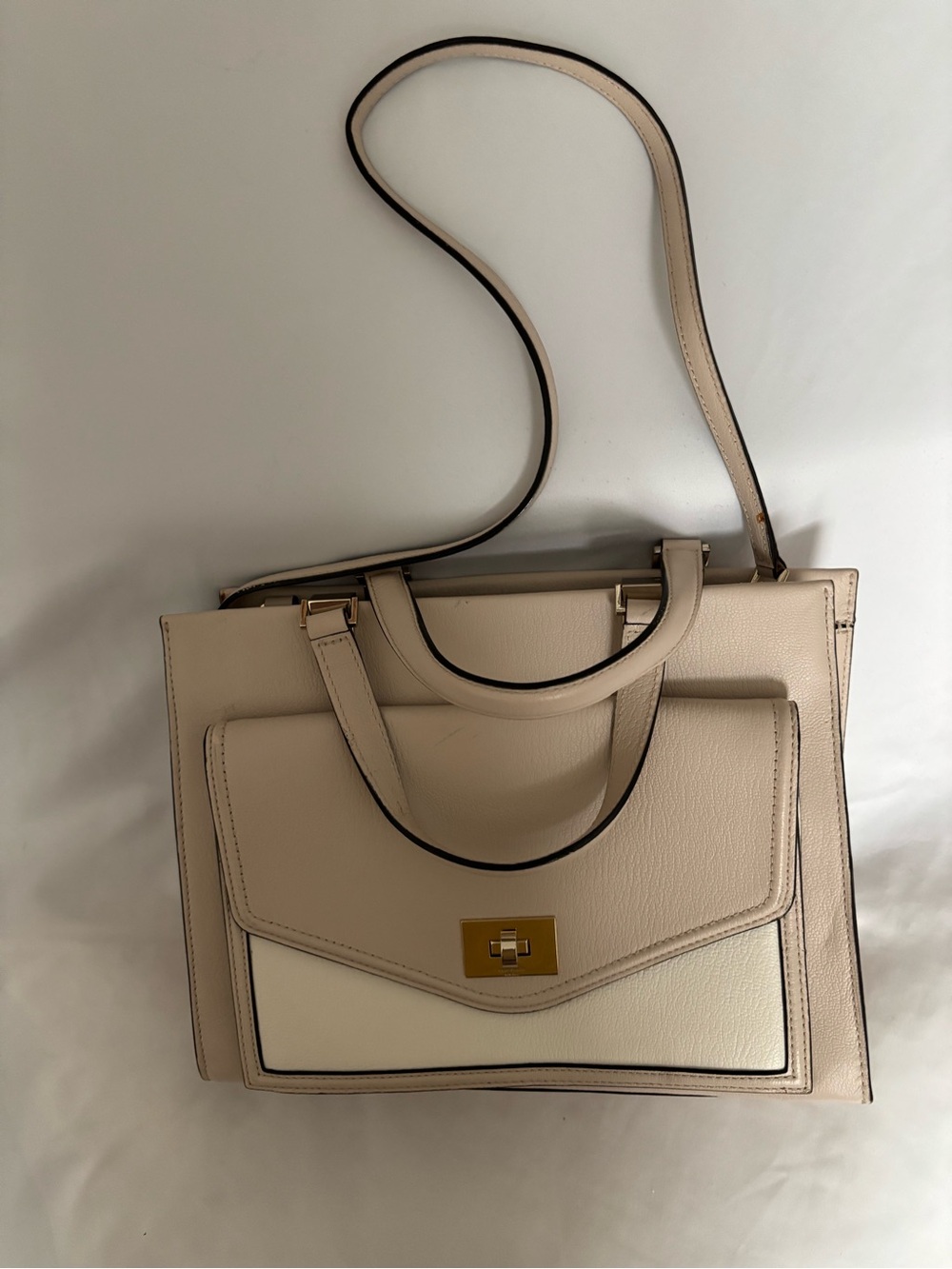 kate spade Cream and Off-White Structured Satchel with Gold Hardware